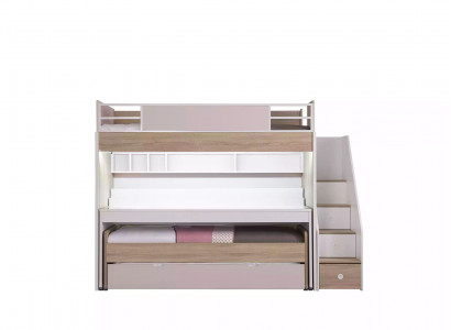 Bunk bed with 3 sleeping places multifunctional bed wood pink luxury loft bed